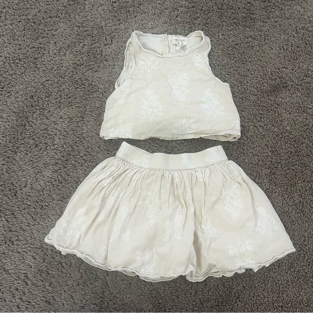 Happily Grey Girls Cream Two-Piece Skirt Set